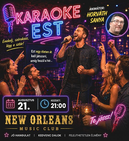 Egy újabb remek este a New Orleans Music Clubban: Karaoke - AUG. 21. péntek este!