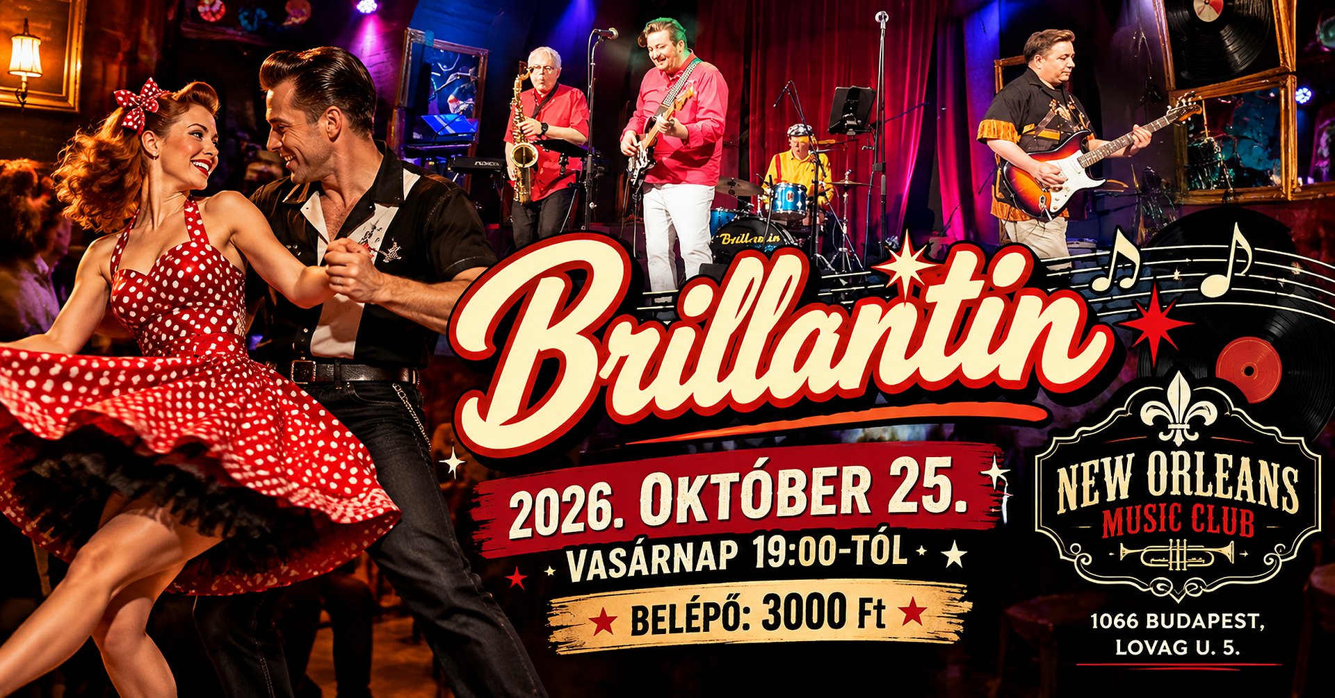 Vasárnapi Bugi a New Orleans Music Clubban! Minden vasárnap más a zenekar, de a feeling ugyanaz! Ma este:Brillantin - 19:00 órátol!